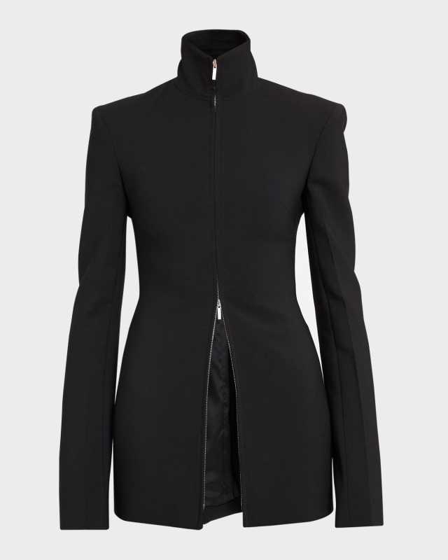Stretch Wool Double Zip Blazer Jacket